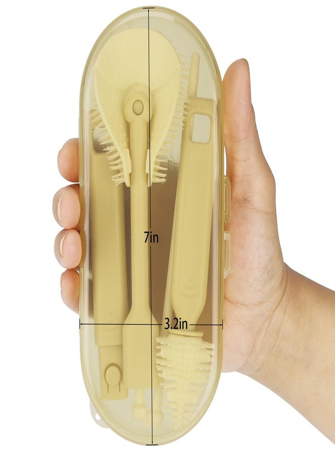 Auerllcy Portable Baby Bottle Brush Set – 5-in-1 Silicone Baby Bottle Cleaner Kit with Nipple Brush, Straw Brush, Drying Rack & Travel Case – BPA-Free, Bottle Washing Set for On-The-Go (Light Yellow) - Image 3